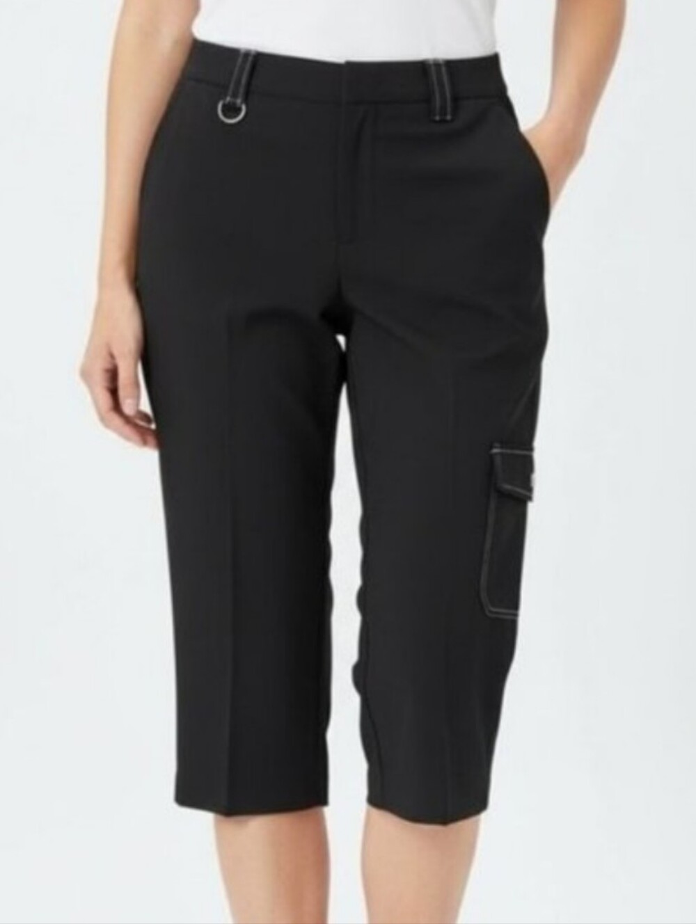 Zac & Rachel Cargo Capris Womens Size 10 Black Contrast Stitching Cropped